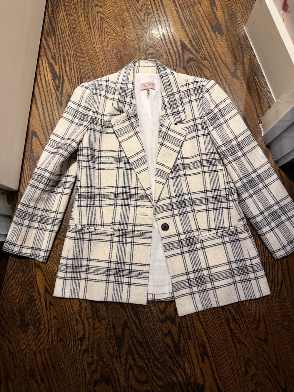 Rebecca Taylor Cream and Black Plaid Single-Button Blazer